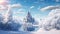 a snowy landscape and a view of a snow-covered castle, the composition to convey the serenity and magic of winter in a