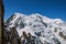 Snowy Mont Blanc in a sunny day, viewed from the Aiguille du Midi, near Chamonix.