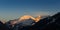Snowy mount bleispitze at sunset sun