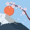 Snowy mountain fuji sakura flower fall japan sun