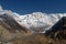 Snowy Mountain Landscape in Himalaya. View from Annapurna Base Camp Track.