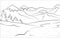 Snowy mountain natural scenery in winter. black and white illustration for coloring book