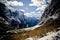 Snowy mountainous landscape of the New Zealand alps with dramatic skies, during a motorhome trip.