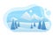 Snowy mountains and forest flat vector illustration