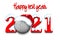 Snowy New Year numbers 2021 and golf ball