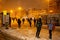 Snowy night in Kadikoy streets and coast in istanbul, Turkey on March 12, 2022