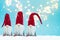 Snowy noel gnomes elfes background. Christmas greating card. Christmas or New Year celebration concept. Copy space