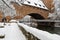 Snowy Nuremberg, Germany- iron bridge ( Kettensteg), old town city walls