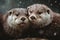 Snowy Otter Family Cuddling in Extreme Close-Up. Perfect for Greeting Cards and Posters.