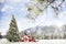 Snowy Outdoor Christmas Tree Scene in Mountains