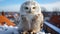 Snowy owl perching on roof, staring with yellow eyes generated by AI