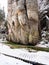 Snowy path in Sandstone rocky labyrinth in Adrspach