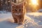 Snowy paws Cats and dogs exploring snowy landscapes with curiosity