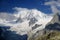 Snowy peak of Mont Blanc in french Alps with fresh snow