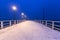Snowy pier at Baltic Sea in Gdansk