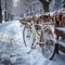 Snowy ride Vintage bike in winter, evoking a nostalgic ambiance