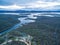 Snowy River and Lake Jindabyne at sunset aerial view. New South