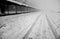 Snowy road and bus station. Foggy blank road. Izmir, Turkey