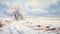 Snowy Road: A Serene And Expressive Landscape Painting