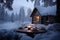 A snowy scene complements Finnish Karelian pies, inviting cozy indulgence
