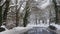 Snowy scene on a country road in Exmouth Devon in England