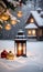 A Snowy Scene Featuring A Lantern Casting A Warm Glow On Nearby Glistening Ornament. Generative AI