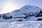 Snowy scenes in Hovden, Norway. Snow covered houses and Ski tracks on the ground, Blue skies. Bluebird weather.