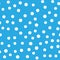 Snowy seamless patern. White dot snowflakes on blue background. Snow and Christmas theme. Abstract backround