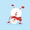 Snowy snowman. Festive and Christmas greeting card. Flat design