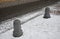 snowy squares and streets with mosaic cobblestone tiles made of granite white marble separated by stone