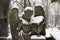 The snowy Statue from the mystery old Prague Cemetery, Czech Republic