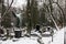 The snowy Statue from the mystery old Prague Cemetery, Czech Republic