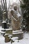 The snowy Statue from the mystery old Prague Cemetery, Czech Republic