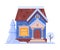 Snowy Suburban Wooden Cottage, Cute Rural Winter House, Timbered Cabin Vector Illustration