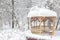Snowy summerhouse in winter, Moscow, Russia