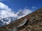 Snowy summit of Mount Kongde Ri in Himalayas
