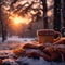 Snowy sunrise rituals Cozy blankets, hot drinks, and winter warmth