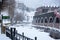 Snowy sunrise in the town of Canillo in Winter. Canillo, Andorra