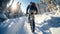 Snowy trails unfold during thrilling cycling adventures outdoors.AI Generated