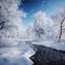 Snowy tranquility Winter forest landscape with frozen trees