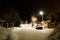 Snowy Trees in village in winter at night, Siberia