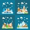 Snowy village Christmas flat design