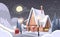 Snowy Village House Happy New Year Merry Christmas Greeting Card Banner