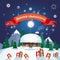 Snowy Village House Happy New Year Merry Christmas Greeting Card Banner