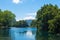 The snowy Villarrica Volcano from the Pullinque lagoon, in the Chilean Patagonia, Los Rios region. Chile