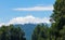 The snowy Villarrica Volcano from the Pullinque lagoon, in the Chilean Patagonia, Los Rios region. Chile