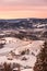 Snowy vineyard in winter at sunraise in Styria Austria Slovenia border