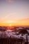 Snowy vineyard in winter at sunraise in Styria Austria Slovenia border