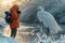 Snowy wildlife photography Observers capturing birds in winter landscapes