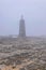 Snowy wind and fog on Maroma peak in thunderstorm day